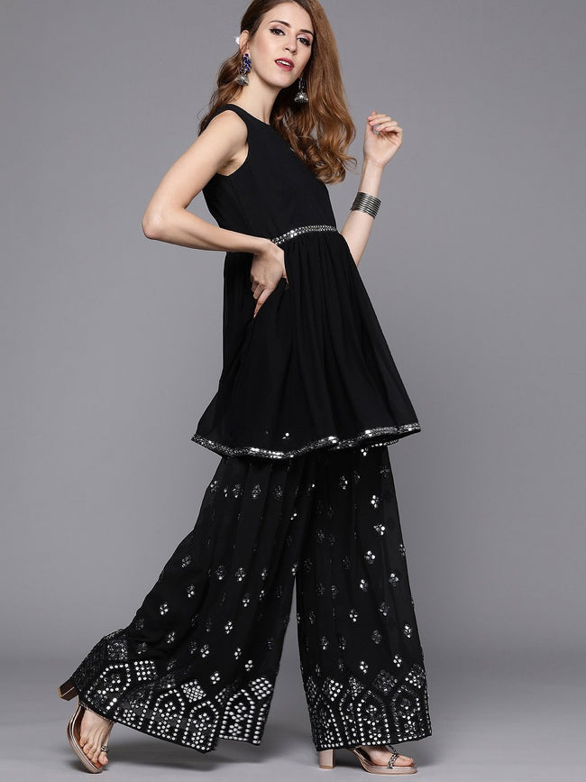 Black sharara set - set of two by The Cotton Staple | The Secret Label